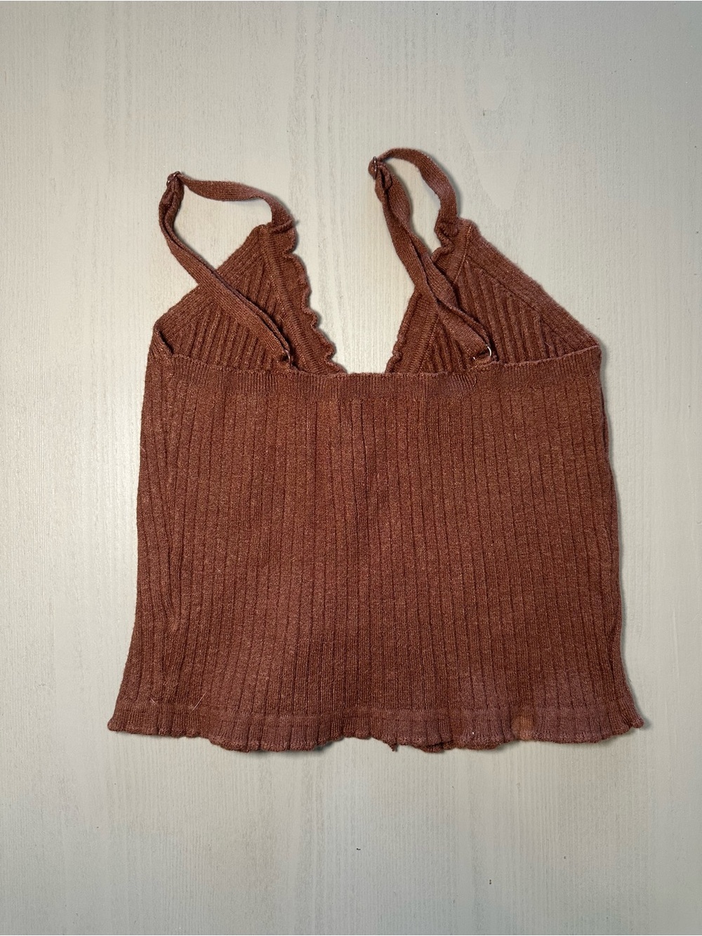 Ribbed Ruffle-Trim Button Front Tank - Rust Brown - Picture 3 of 3